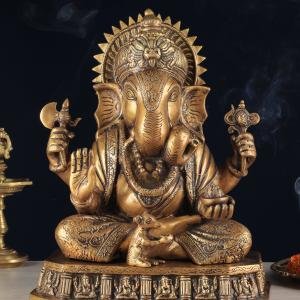 Brass Dagduseth Ganapati | 13.5" x 11" x 7.5" | 11.56 kg | Traditional Temple Form | Prosperity & Devotion | Sacred Hindu Art | Jaipurio